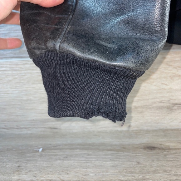 Vintage 90s Black 100% Leather & Wool Letterman Jacket Made in USA Mens XL Long - Picture 12 of 16